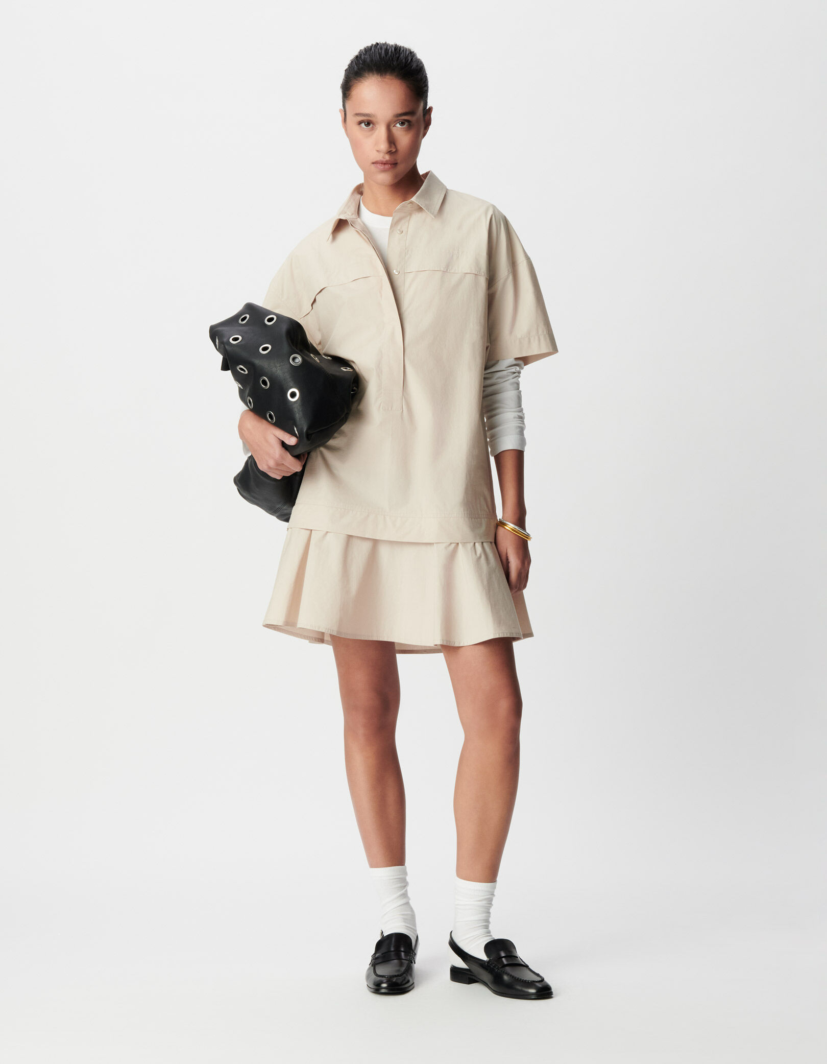 Robe courte beige trompe-l'oeil jupe Femme