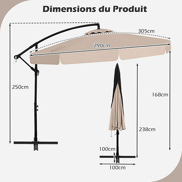Parasol Déporté Octogonal 3x3M, Parasol Extérieur inclinable avec Housse de Protection