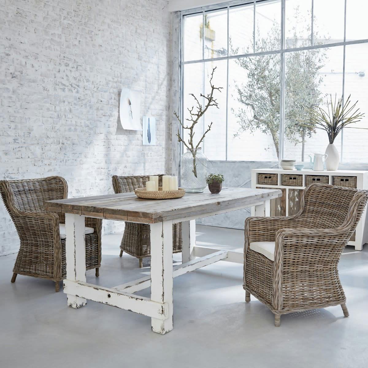 ATLANTIC - Table à manger en pin recyclé massif 8 personnes