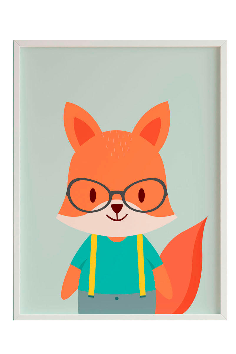 DECOWALL - Impression de renard encadrée en bois blanc 43X33 cm