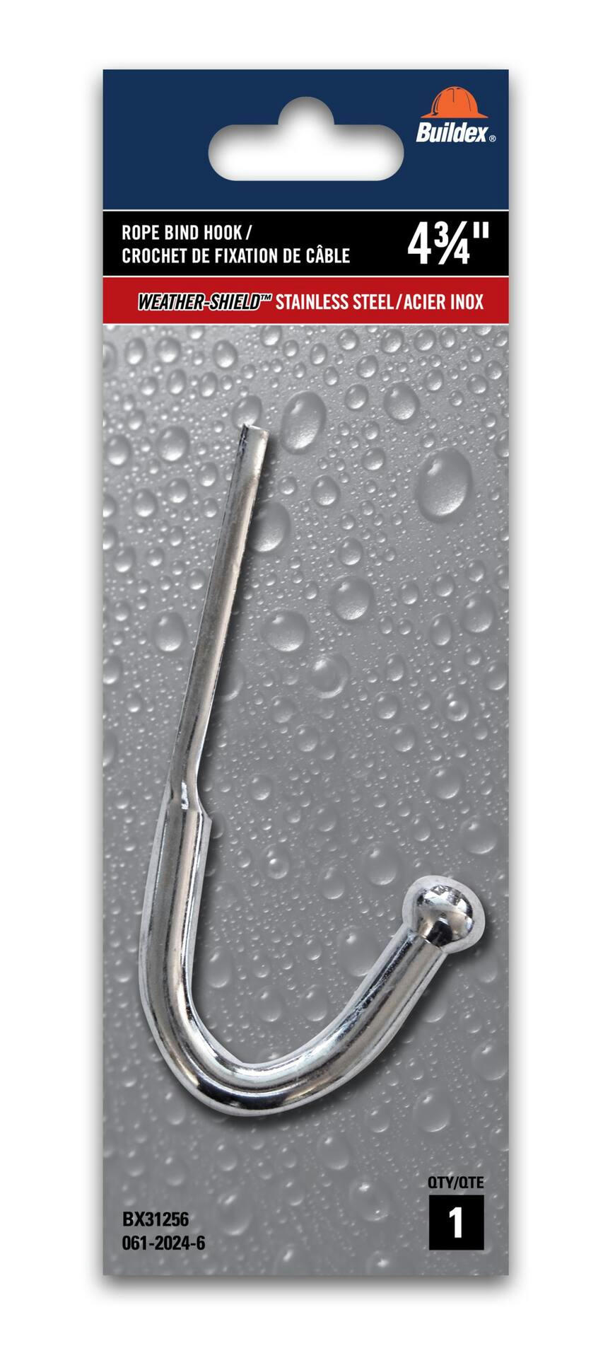 Buildex Rope Bind Hooks, Stainless Steel, For All Weather, 4-3/4-in