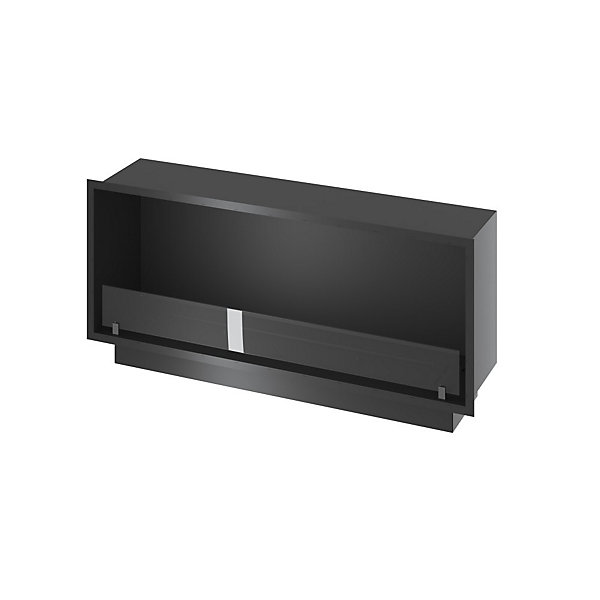 Cheminée bioéthanol encastrable Inside Black 1200 - Noir mat, avec vitre, brûleur 4 L, design moderne
