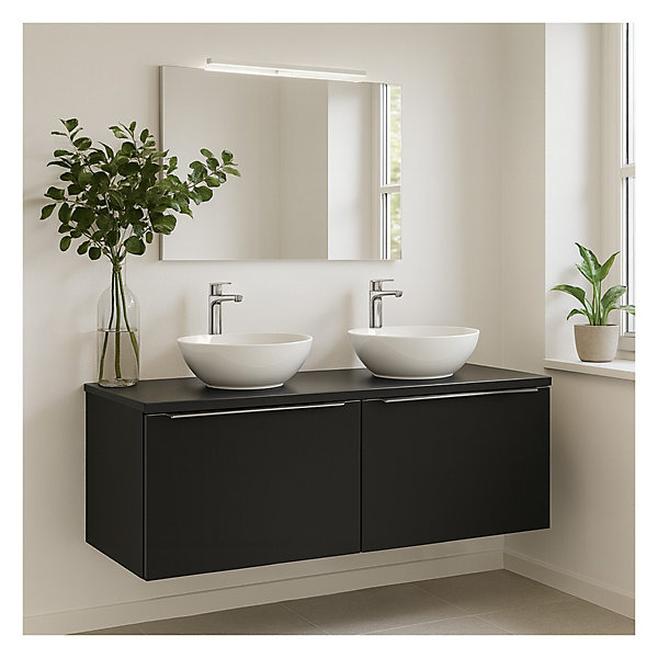 Ensemble de salle de bain VANTA : meubles sous vasque 120cm et plan pour vasque et 2 vasques à poser