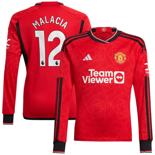 Tyrell Malacia Manchester United adidas 2023/24 Home Replica Long Sleeve Player Jersey - Red