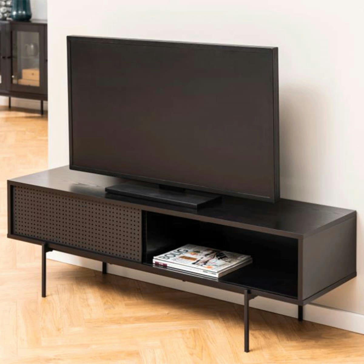 BLACK - Meuble TV design 140cm en bois noir