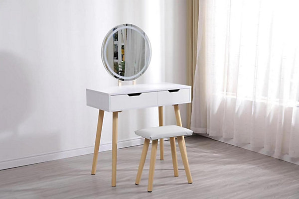 Coiffeuse table de maquillage avec miroir LED et tabouret coloris blanc H129 x L80 x P40 cm