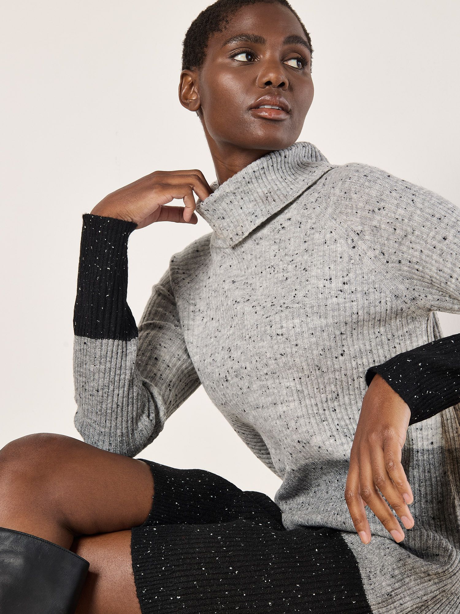 Apricot Ribbed Knit Colour Block Mini Dress