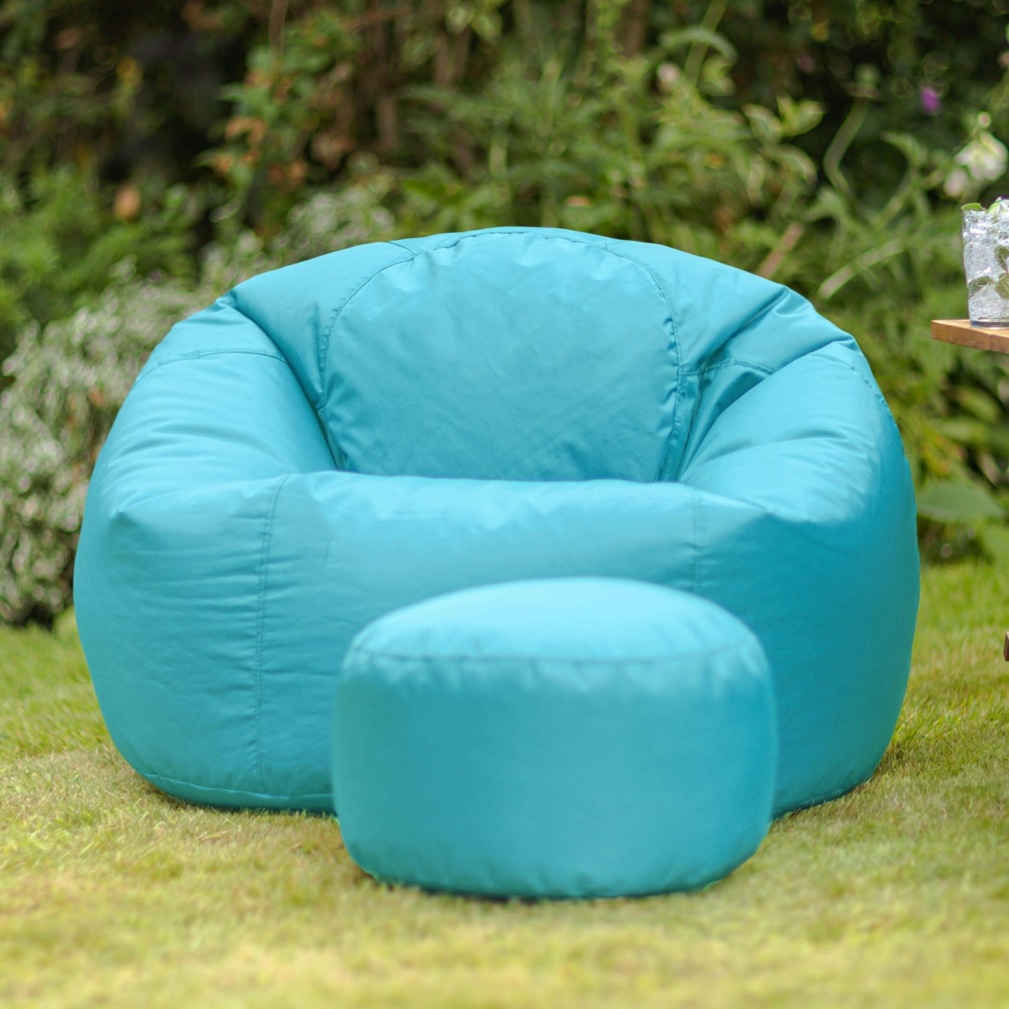 - Pouf extérieur avec repose-pieds bleu turquoise
