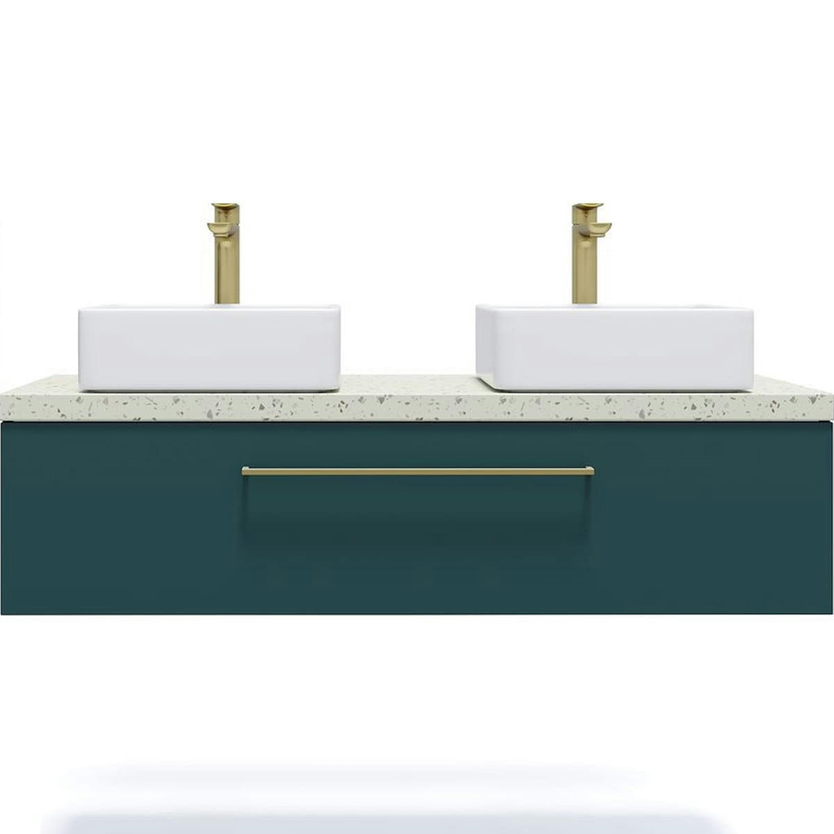 GLASGOW - Meuble salle de bain 2 vasques posées 120cm 1 tiroir Bleu