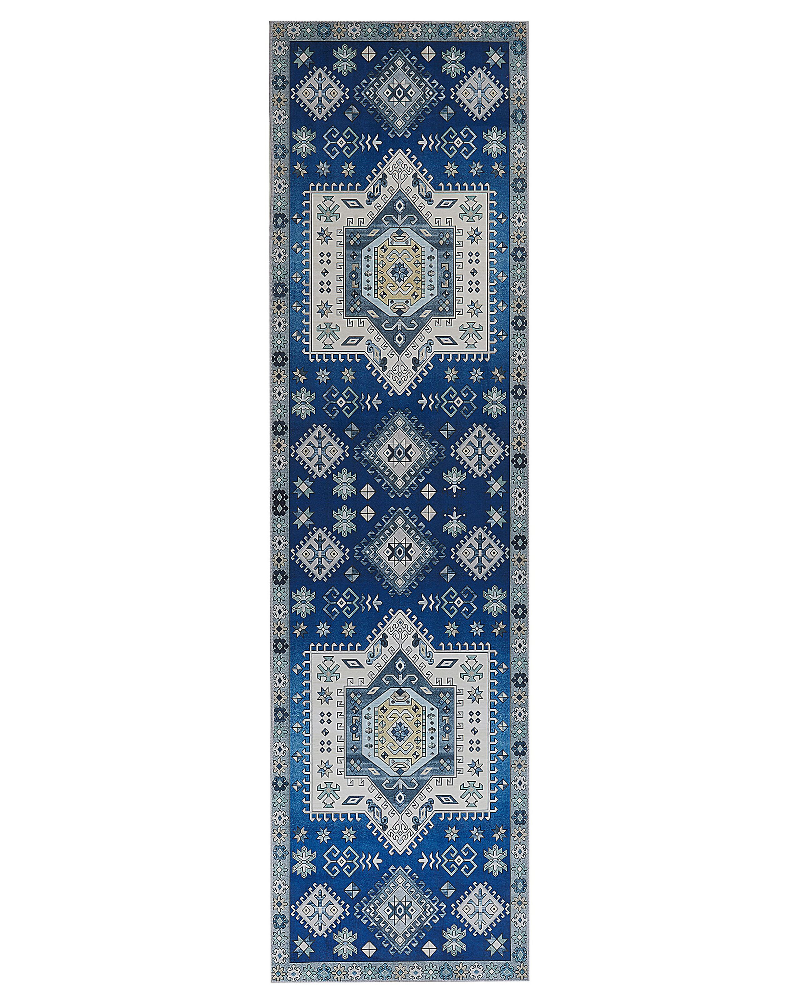 Dywan chodnik 80x300 cm niebiesko-beżowy