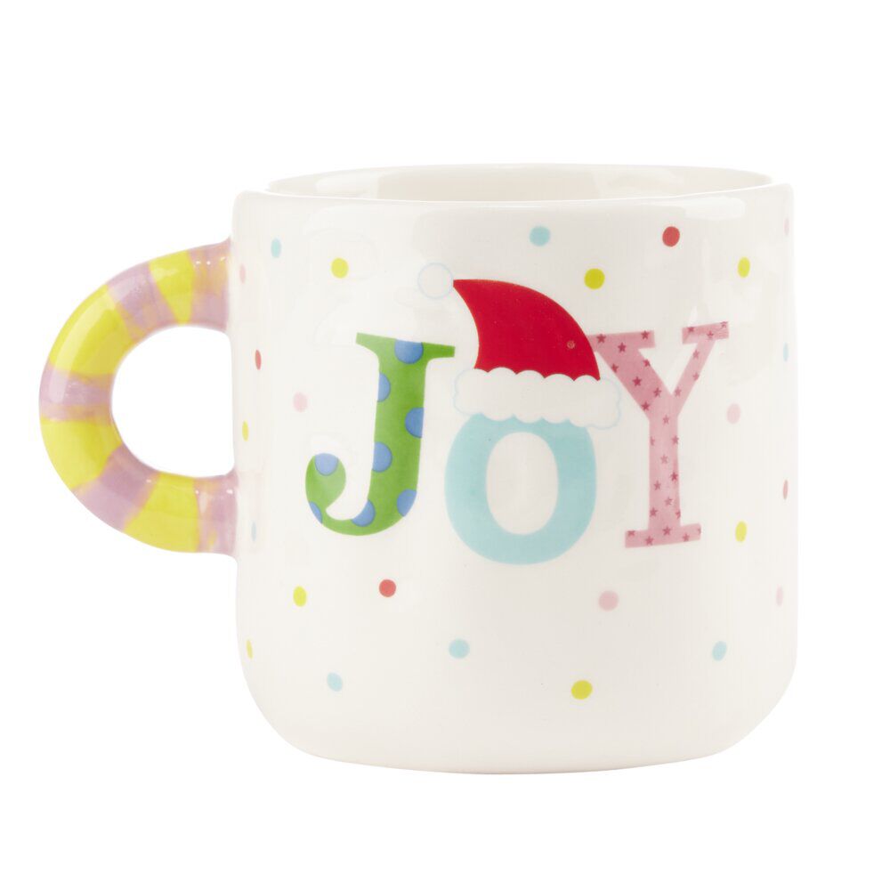 Tasse No&euml;l avec anse à rayures Ø8xH10cm (3 modèles)