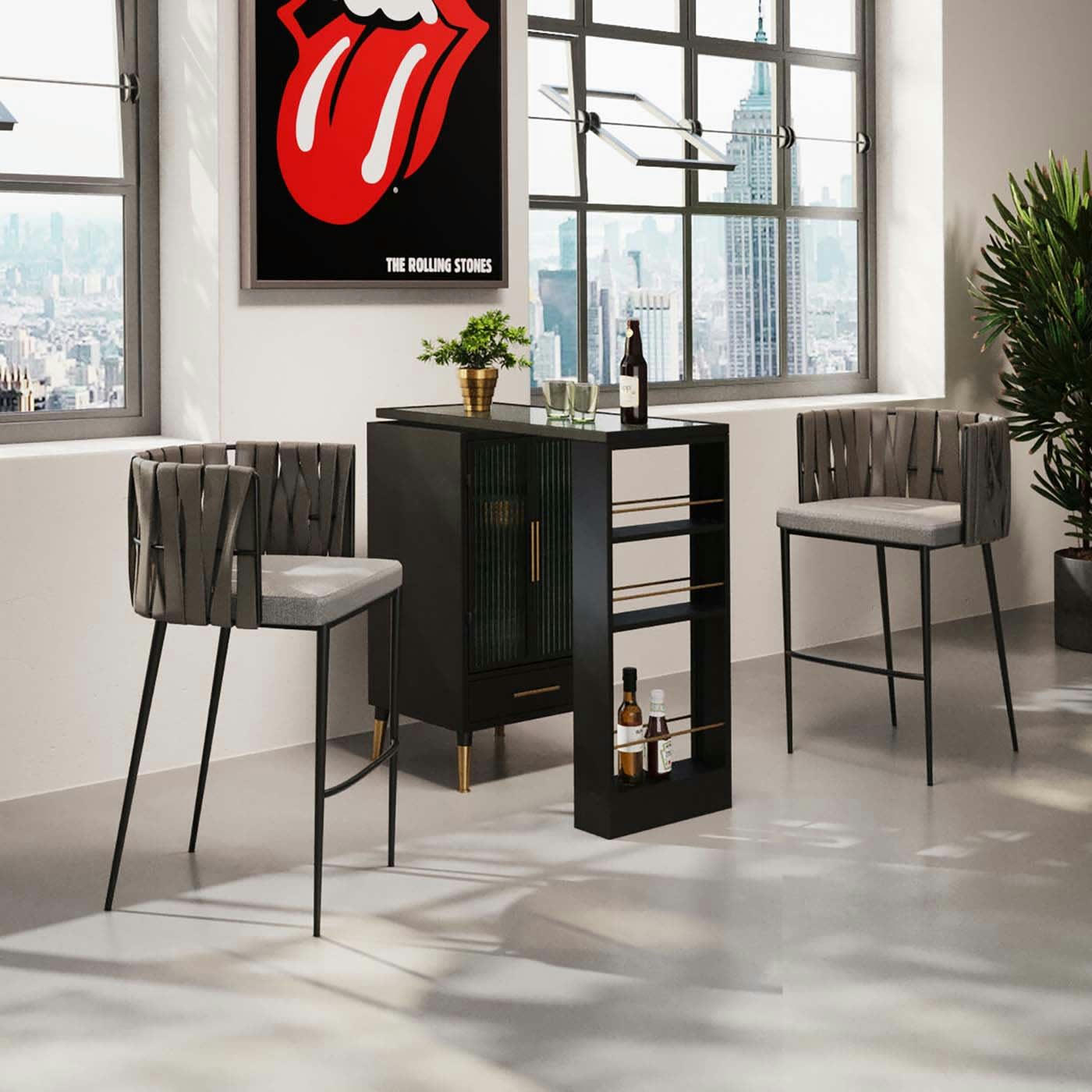 CHEERIO - Tabouret de bar gris et acier