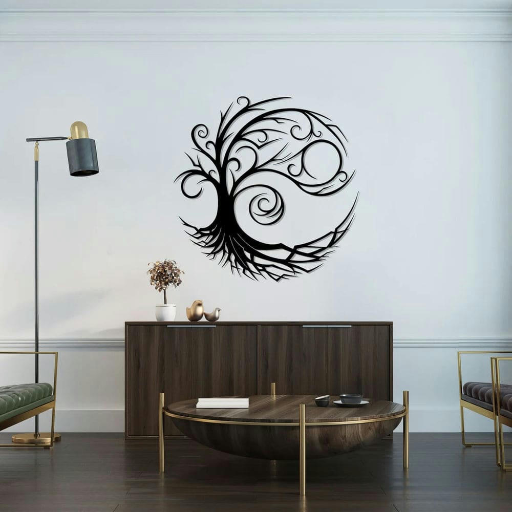 - Décoration murale arbre de vie en métal noir 75 cm