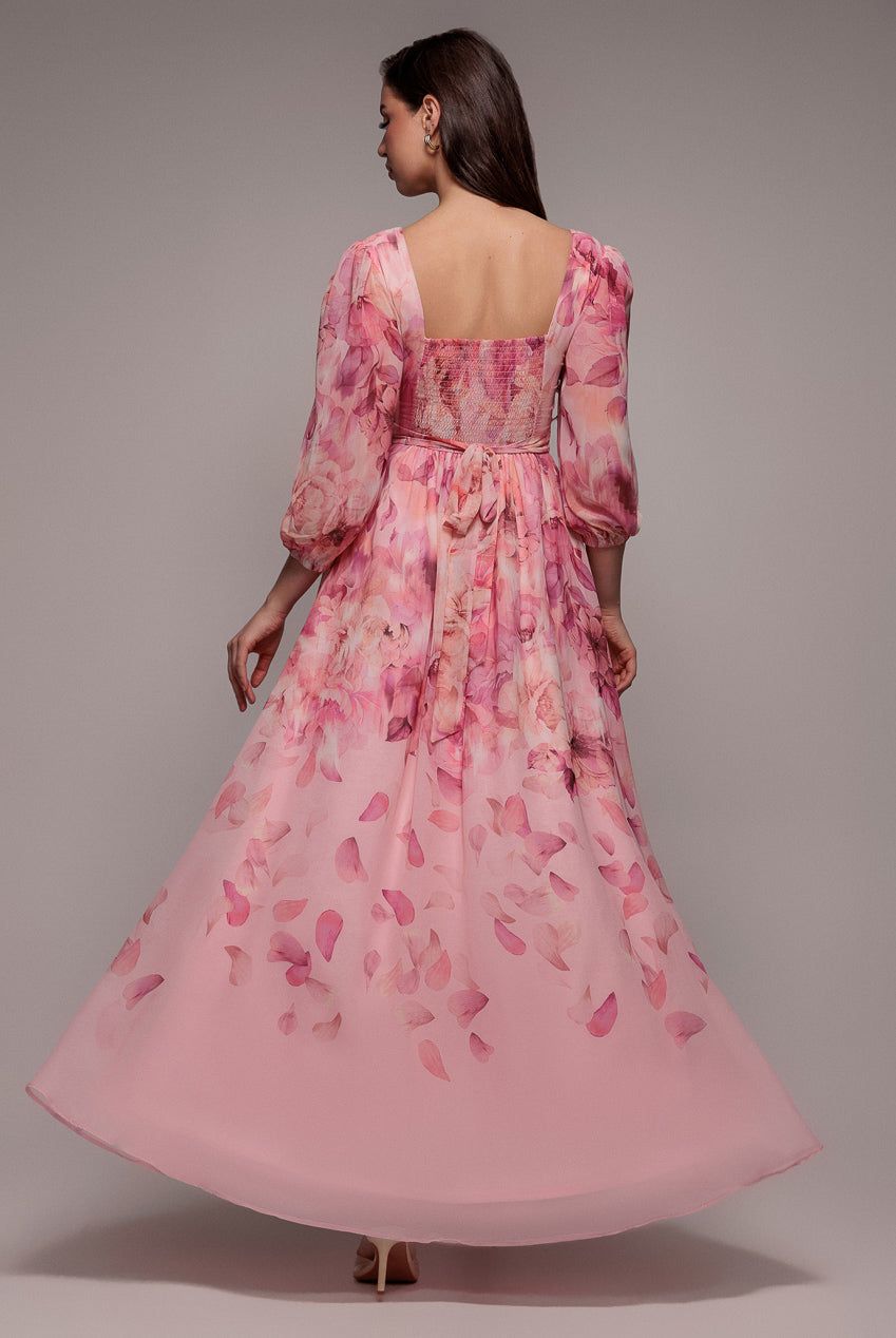 Goddiva Floral Print Shirred Back A Line Maxi Dress