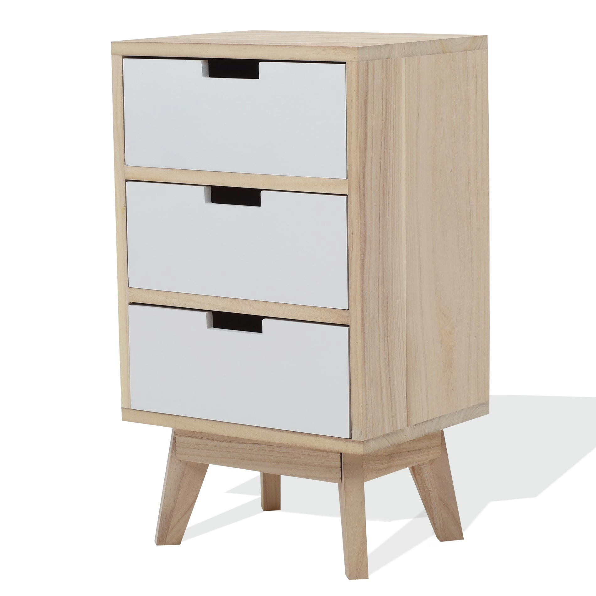 - Table de chevet avec 3 tiroirs en bois brun et blanc