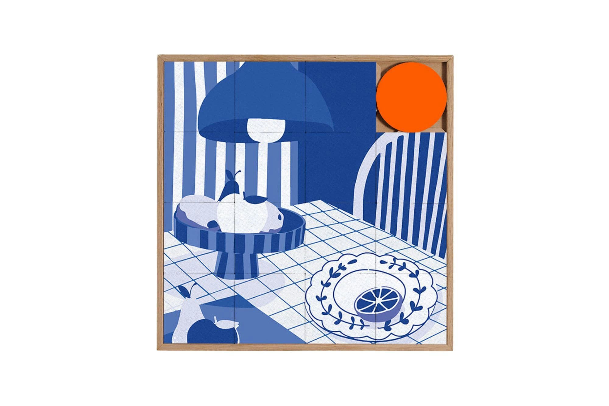 CARMIN - Tableau en bois taquin monochrome bleu  63 x 63
