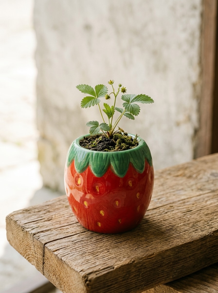 Ceramiczna doniczka z motywem truskawki