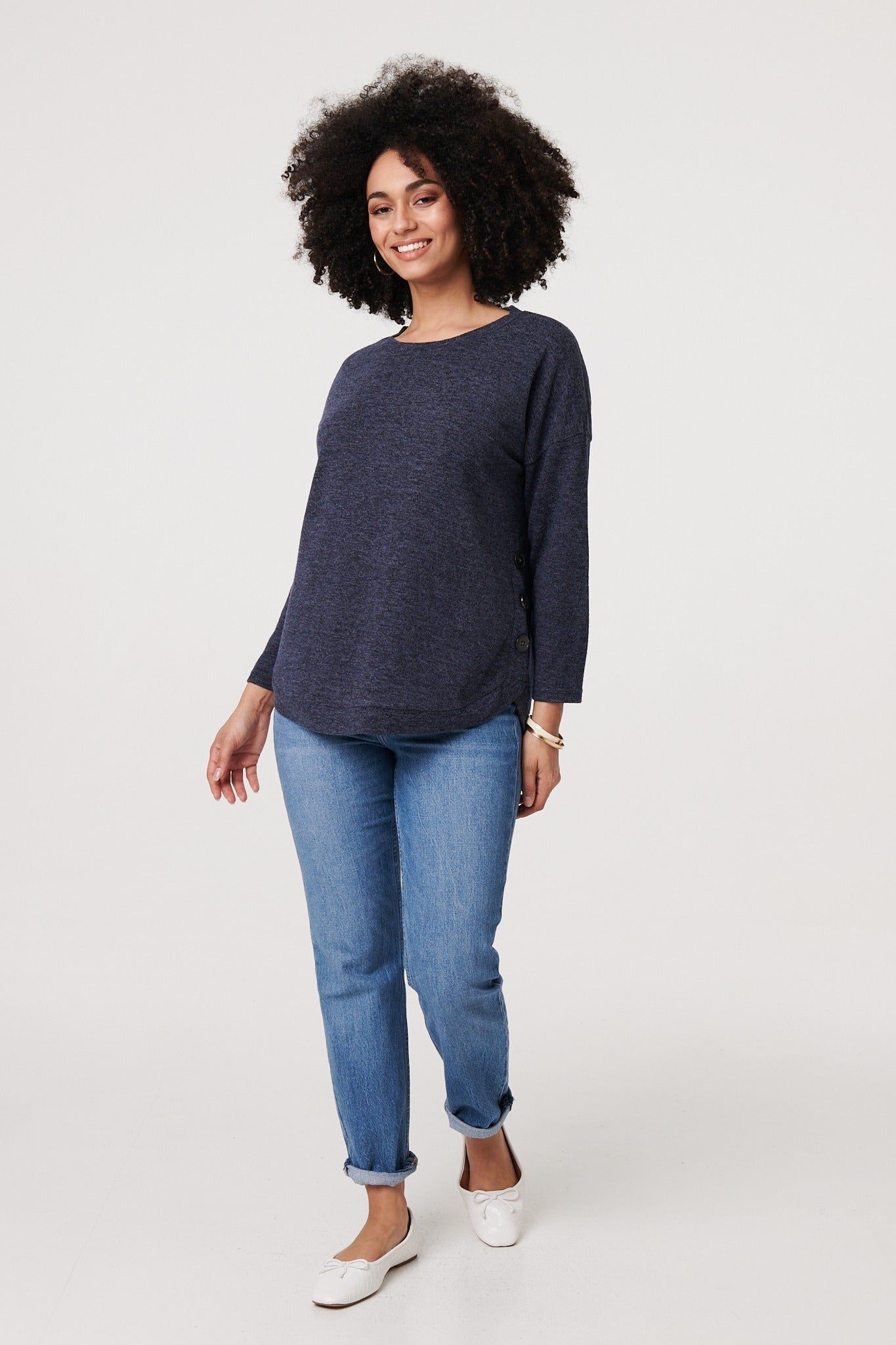 Izabel London Relaxed 3/4 Sleeve Button Detail Top