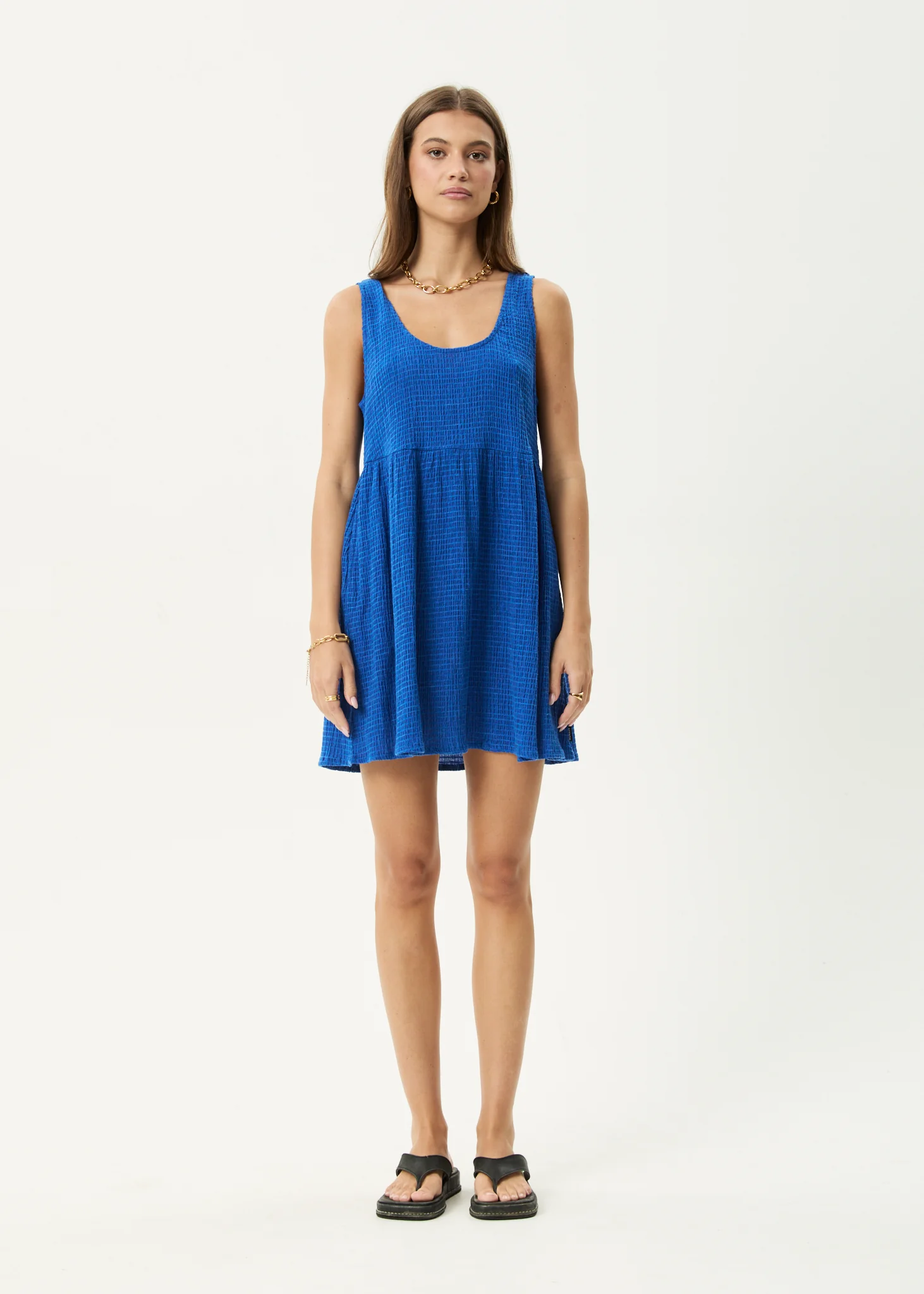 AFENDS Womens Jesse - Seersucker Mini Dress - Marina