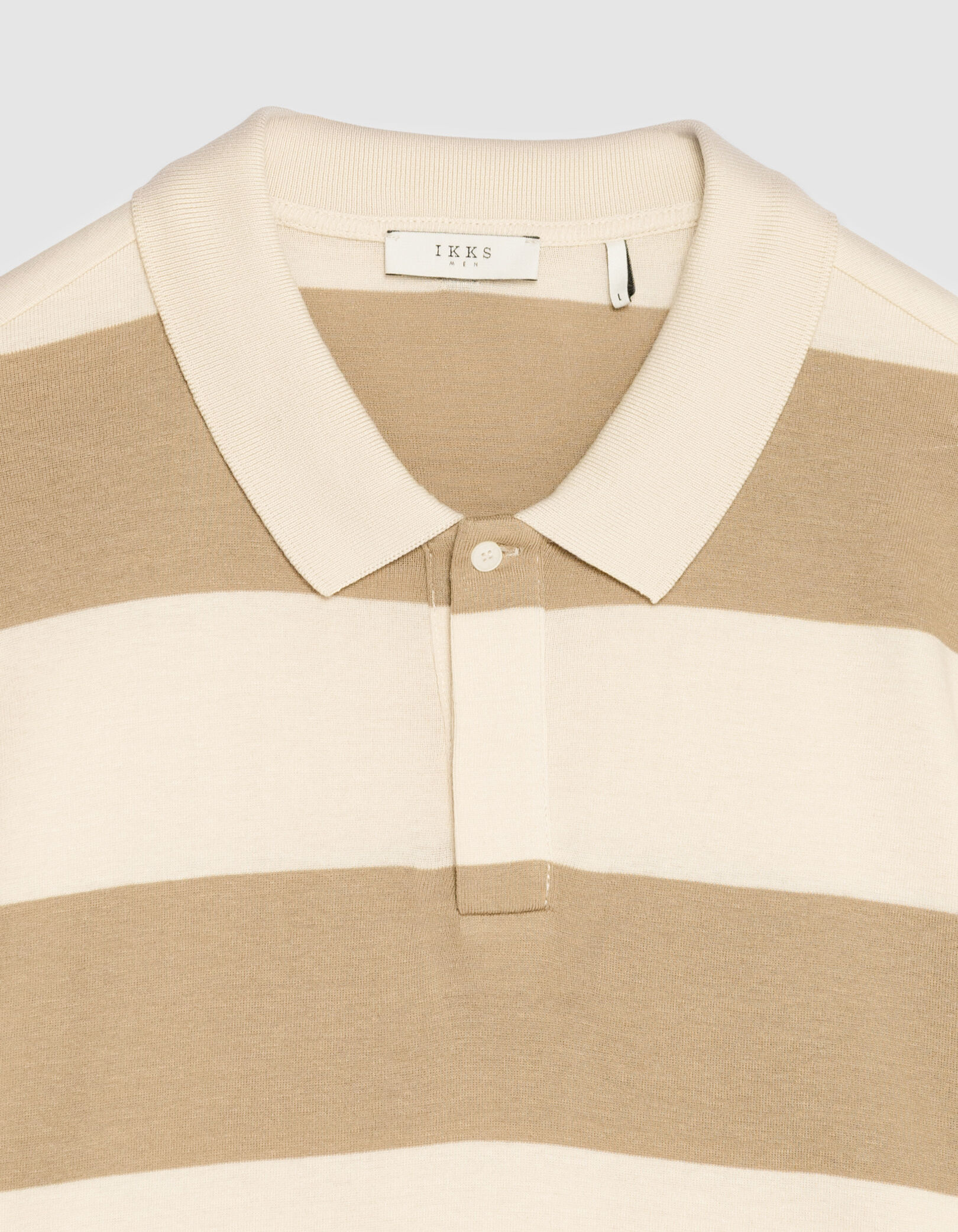 Polo manches longues beige larges rayures Homme