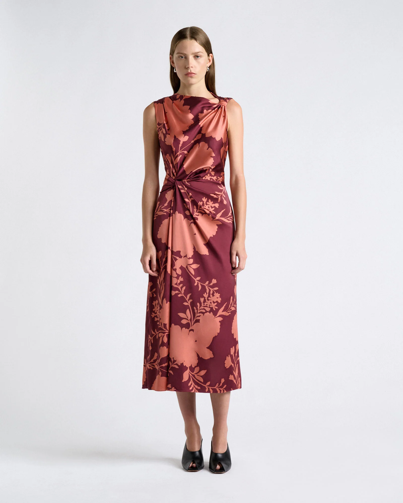 Pink Shadow Floral Twist Midi Dress
