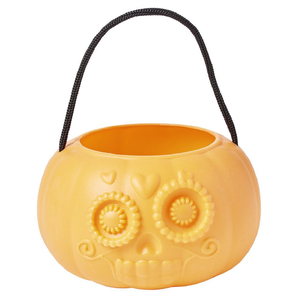 Seau à bonbons Halloween calavera tête de mort mexicaine orange