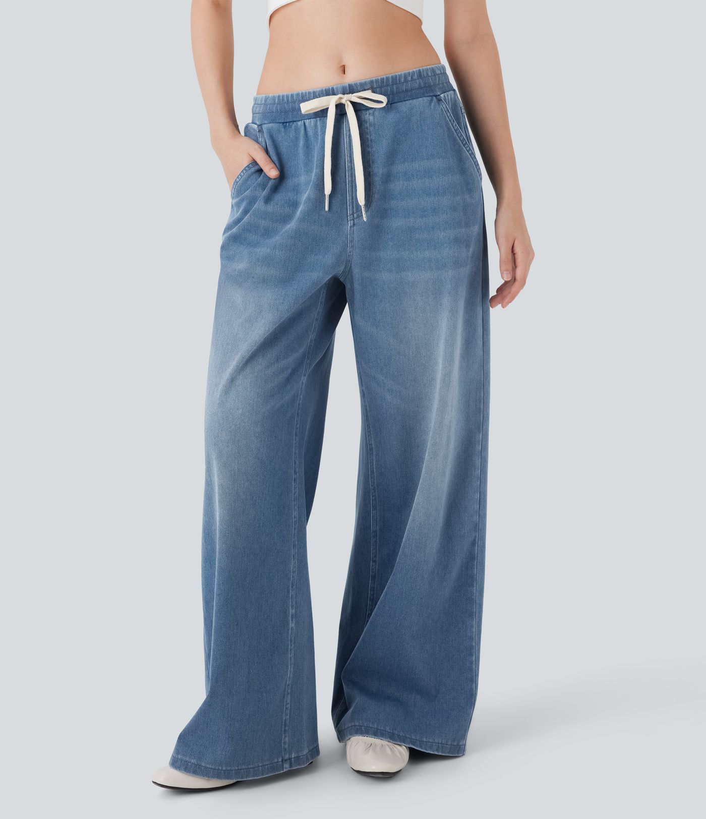 Jean ample en denim extensible à taille basse avec cordon Halara Flex™ avec multiples poches