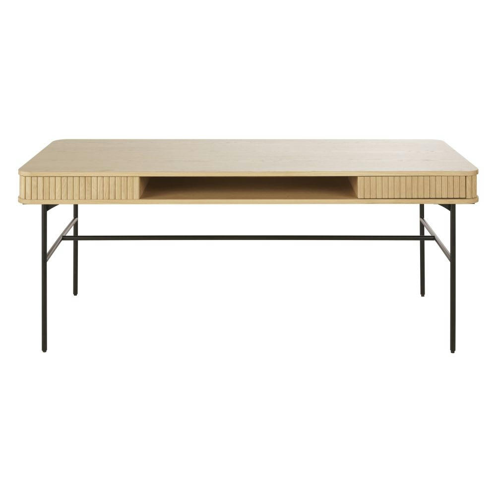 Boldin - Bureau 2 tiroirs beige et noir
