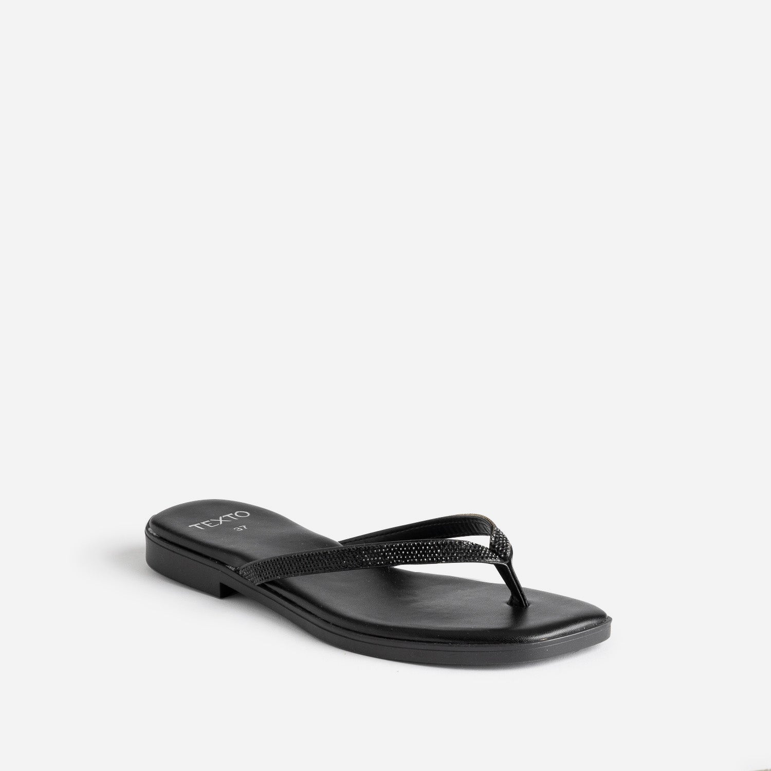 Mule-tong TEXTO noire brides strassées