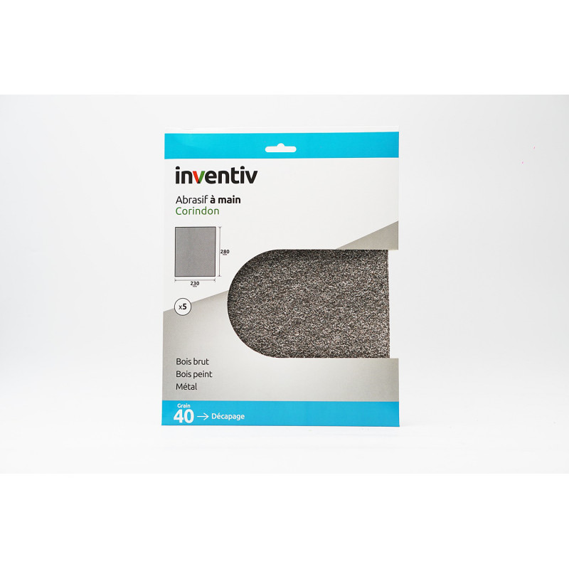Papier abrasif corindon grain 40 5 pièces INVENTIV