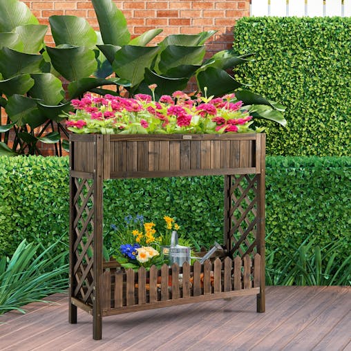 NNECW Garden Elevated Planter Box with Storage Shelf for Outdoor