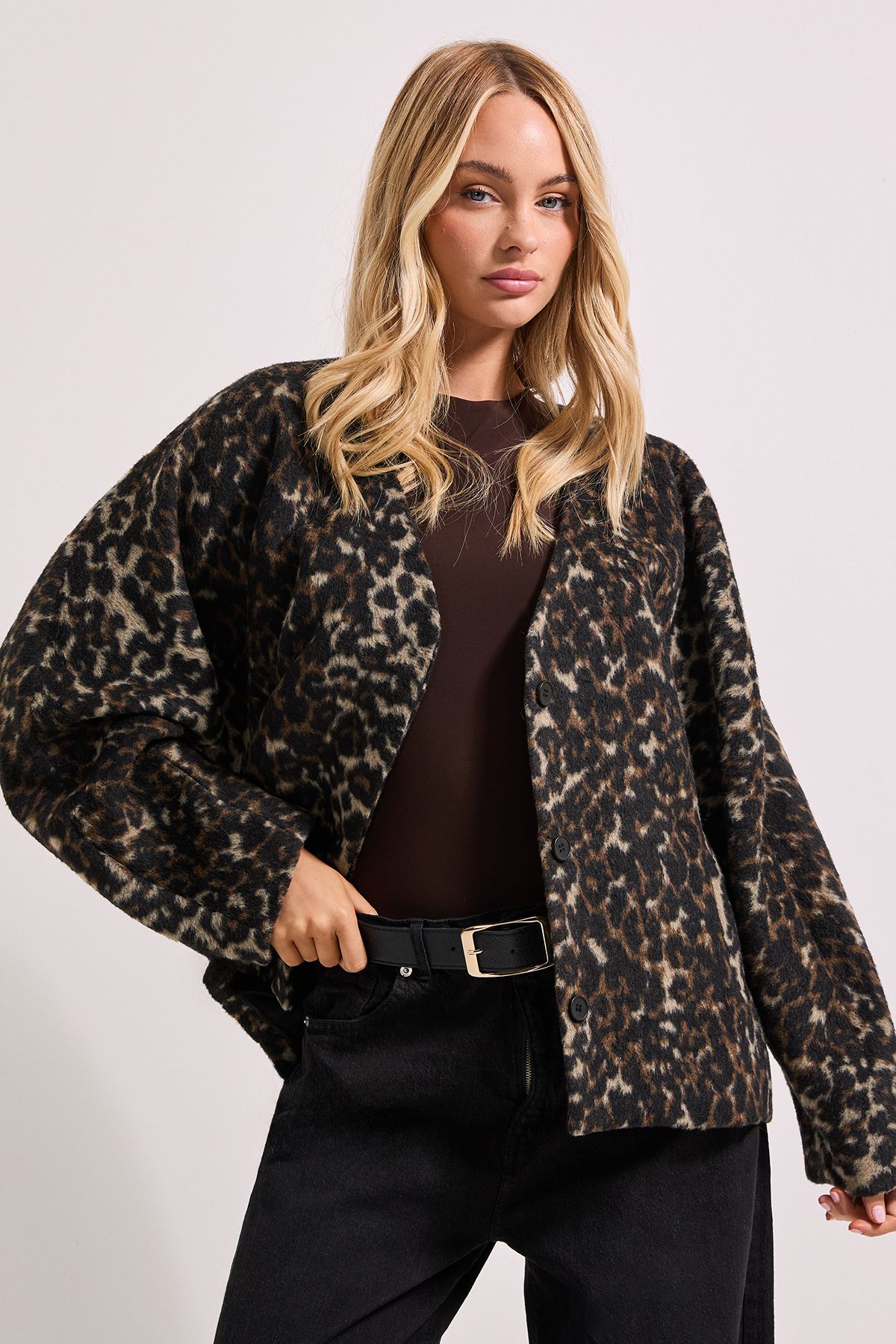 Dorothy Perkins Short Collarless Animal Print Coat