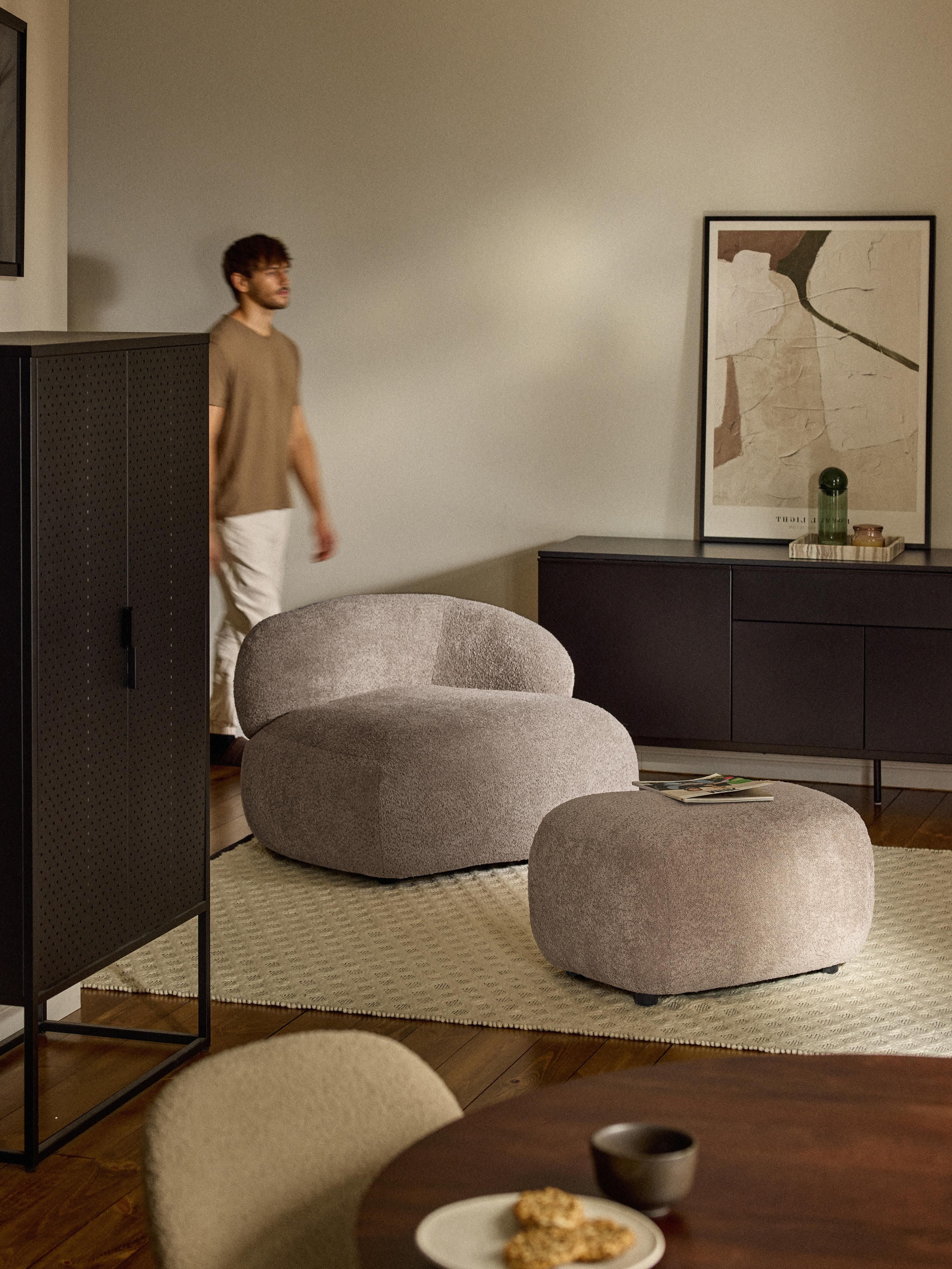 Hocker Alba aus Teddy-Bouclé