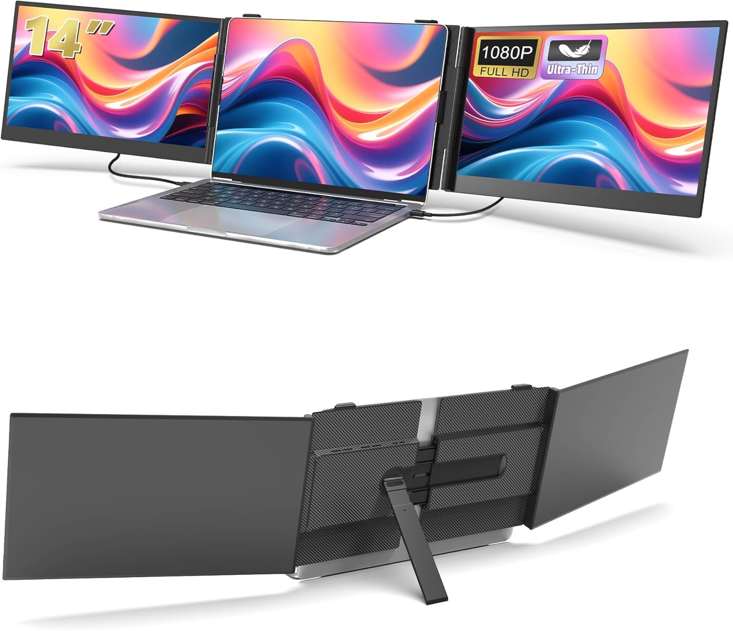14 Triple Laptop Screen Extender  1080P FHD IPS Ultra-Slim Portable Dual Monitor for Laptop  USB C HDMI Plug-Play Monitor Extender for Triple Display for MacOS/Windows  Fits 13-17.3 Laptops