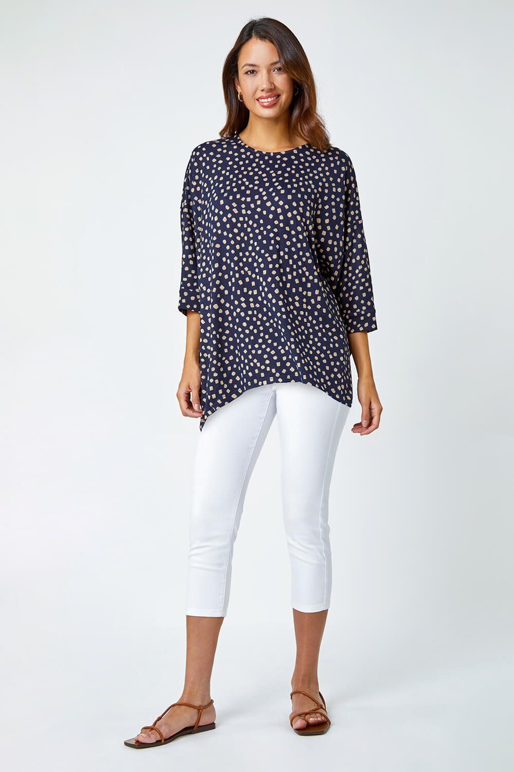 Roman Spot Print Hanky Hem Stretch Top