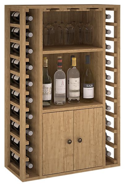 Meuble Range Bouteille de vin Série Godello en Pin Clair 20 bouteilles   liqueurs   9 verres
