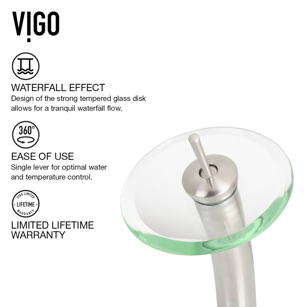 VIGO Waterfall Single Handle Vessel Sink Bathroom Faucet, WaterSense™ Certified, Brushed Nickel