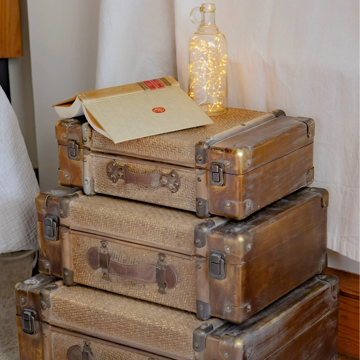 Set of 3 Bamboo Finished Suitcase Decor - 20x9x15H