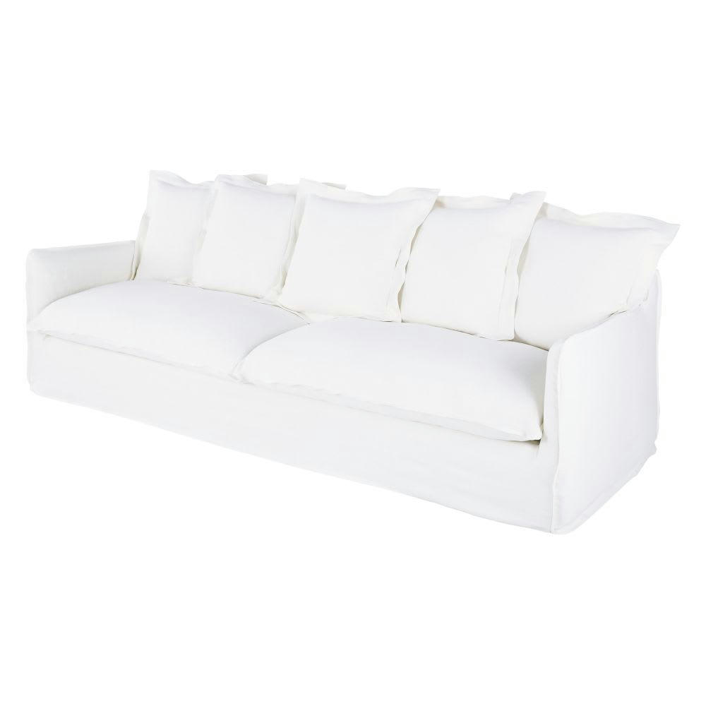 Barcelone - Canapé 4/5 places en lin supérieur blanc