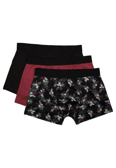 Mens 3pk Burgundy Floral Smooth Hipster Trunks