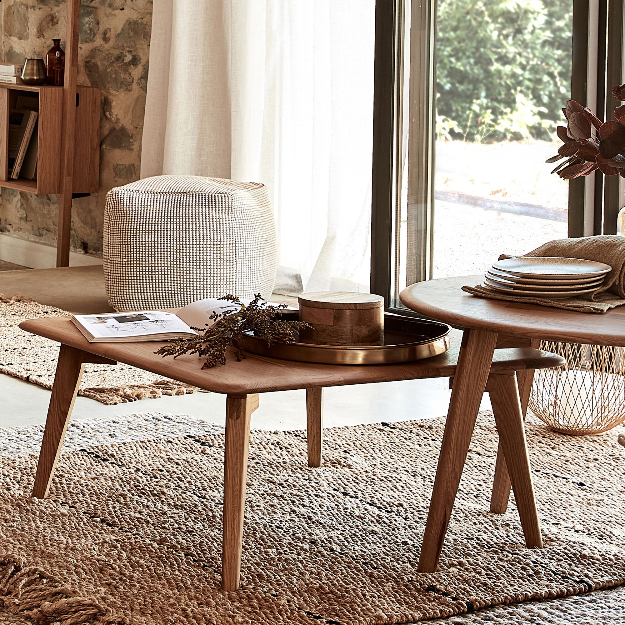 LAGOS - Table basse carrée en chêne massif - bois clair L75xl75xH35cm