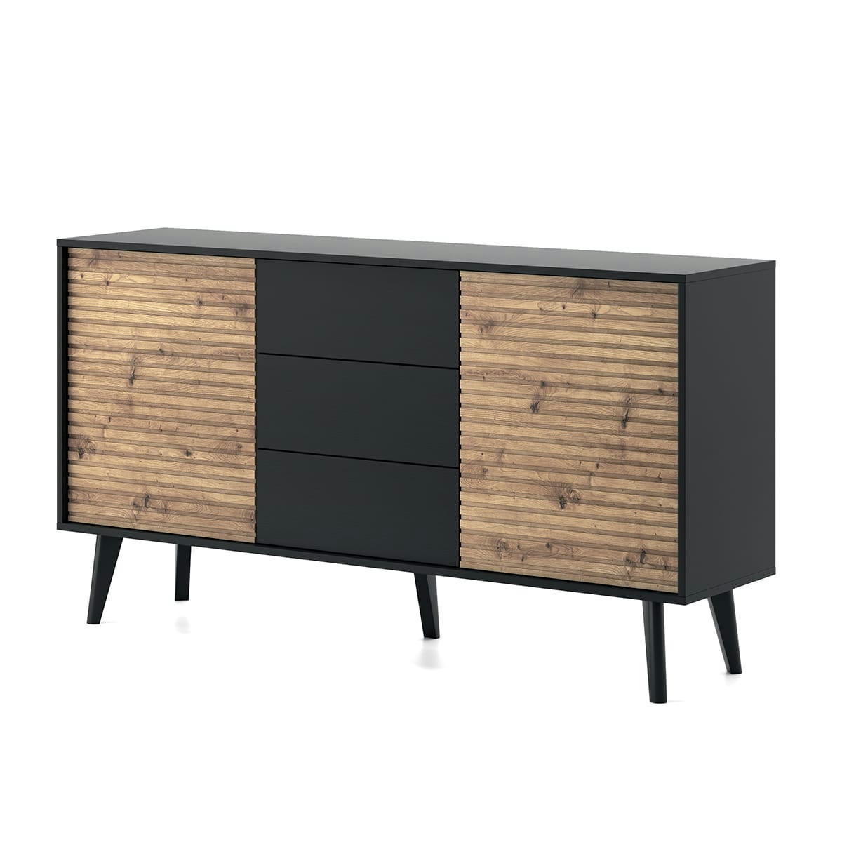 - Buffet 2 portes 3 tiroirs noir et naturel