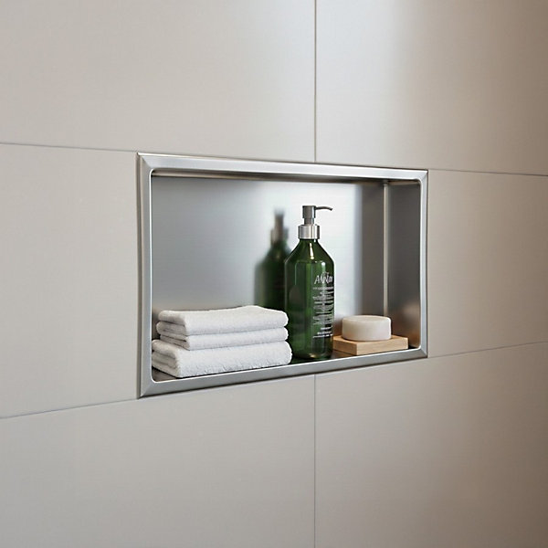 Niche murale de douche, étagère encastrable douche acier Inox Brossé - 30x60cm