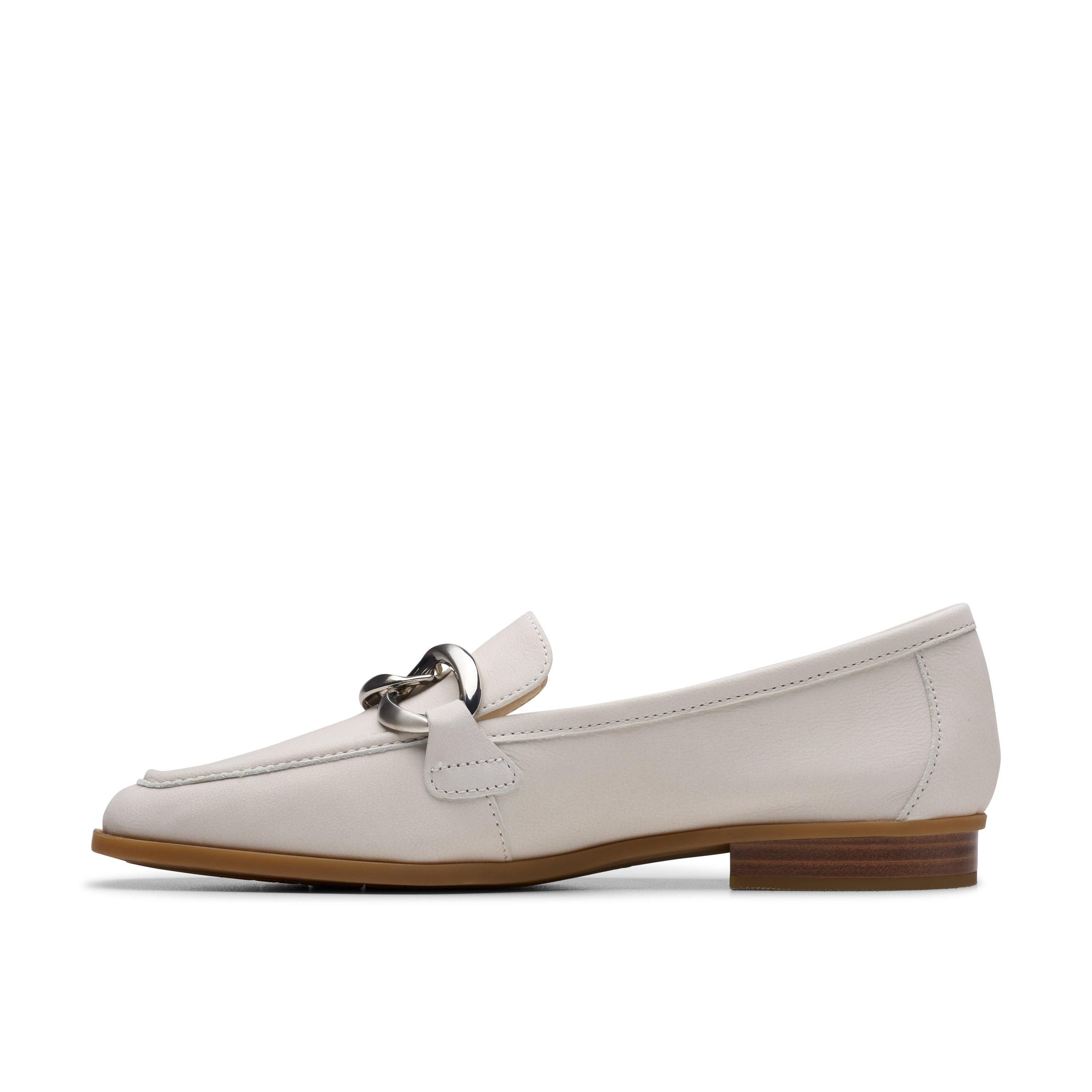 Clarks Sarafyna Iris Off White Leather Loafers,Slip Ons