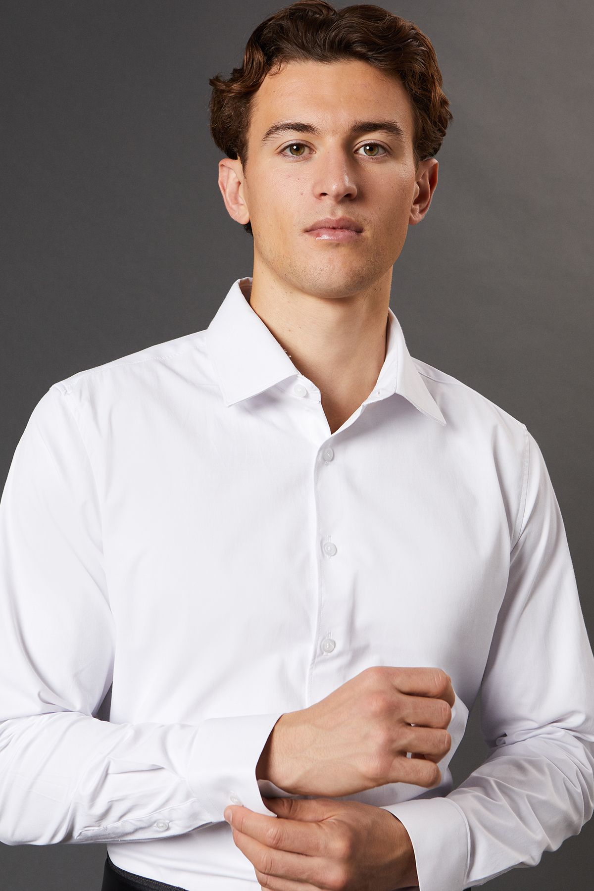 Burton White Slim Fit Long Sleeve Easy Iron Shirt