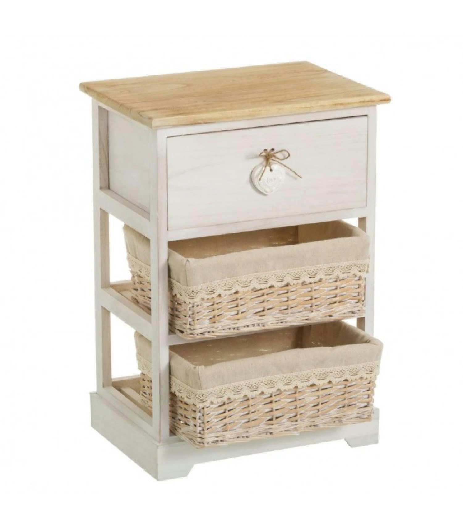 BOIS - Table de chevet bois 1 tiroir + 2 paniers
