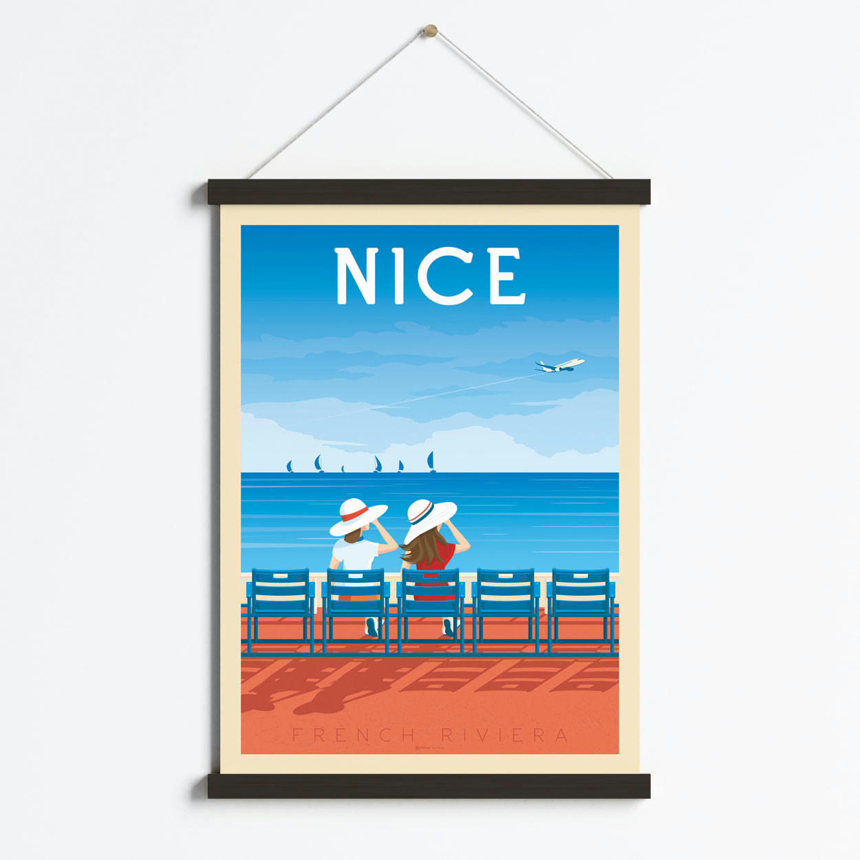 - Affiche Nice France + Cadre Magnétique (Bois Noir) 50x70 cm