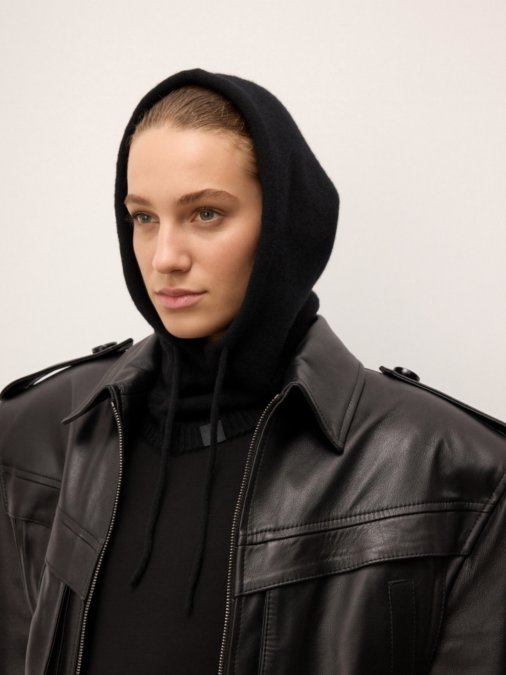 Black cashmere balaclava chimney sweater