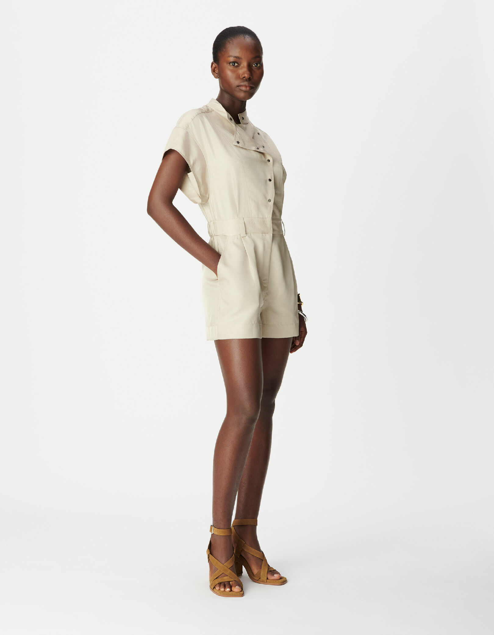 Combishort beige fermeture asymétrique Femme