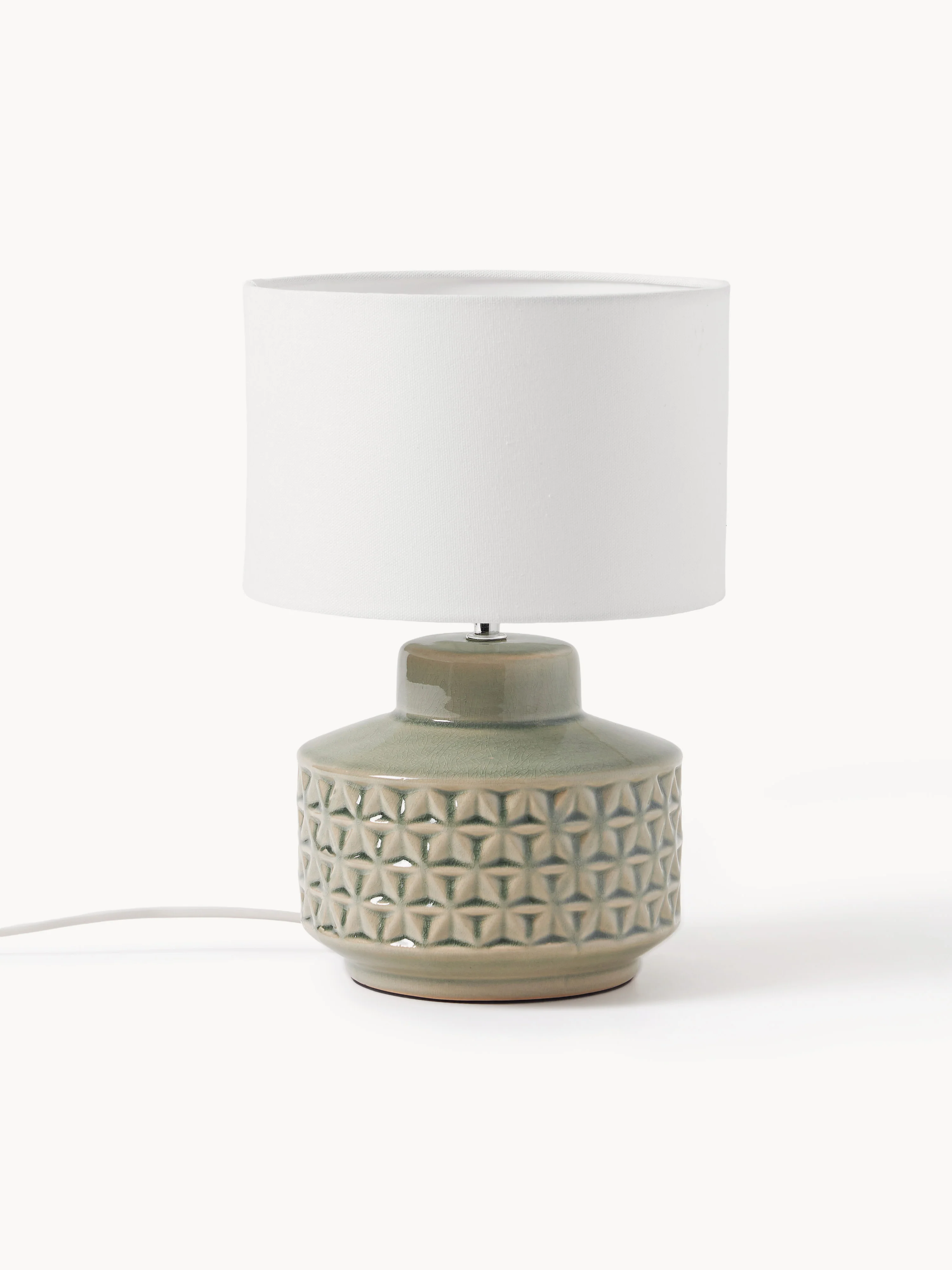 Kleine Keramik-Tischlampe Monica mit Leinenschirm
